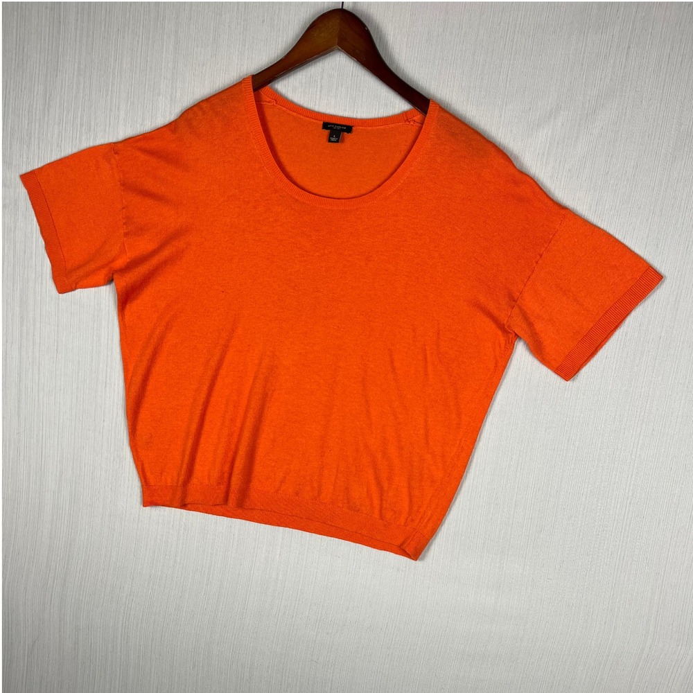 Ann Taylor Sweater Womens‎ L Orange Short Sleeve Scoop Neck Cashmere Blend Knit